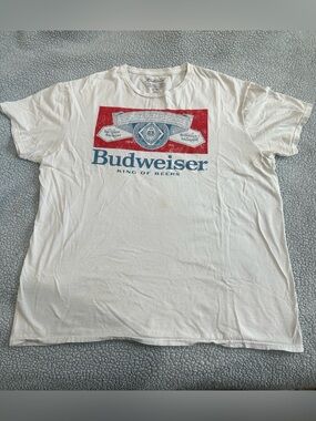Budweiser White Tee with Red and Blue Logo - Men's Short Sleeve